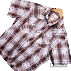 Rustler by Wrangler Men's Western Pearl Snap Shirt Sz Large Short Sleeve Plaid